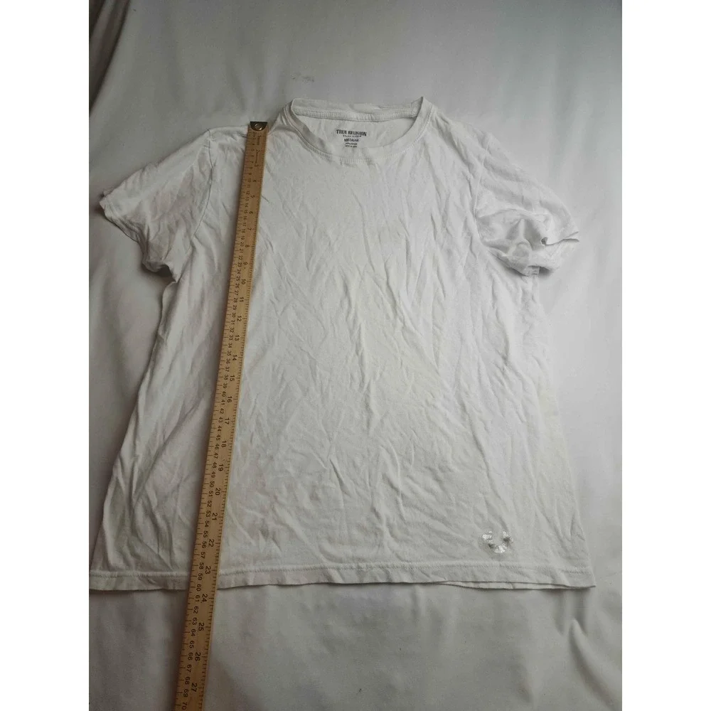 True Religion Mens White Short Sleeve Crew Neck T-Shirt Silver Logo Size Medium